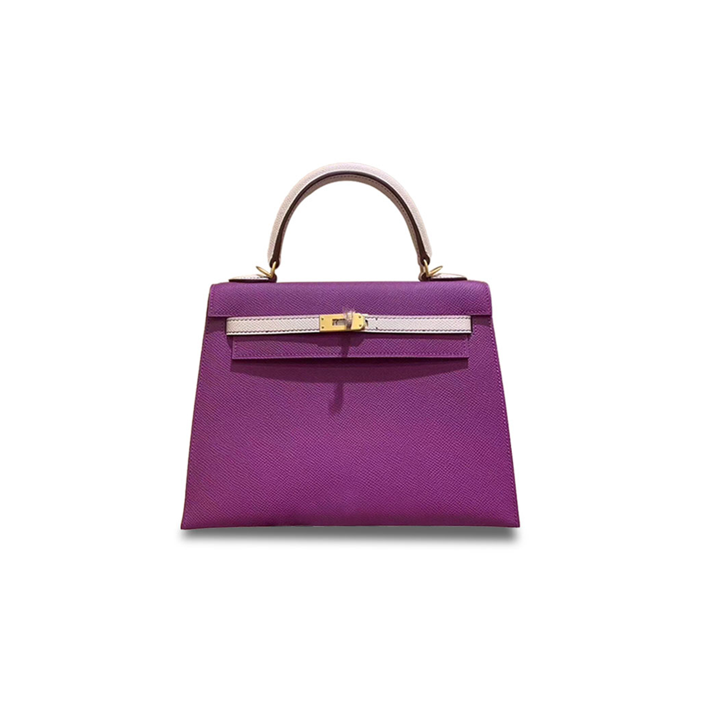 HERMÈS MASTER KELLY 25 EPSOM DUAL COLOR ANEMONE PURPLE MILKSHAKE WHITE (25*17*7cm) 